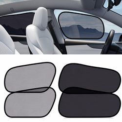 Tesla Model Y Car Window Shades For Baby | 4 PCS Cling Side Window Sun Shade For Sun Blocker, Heat Insulation | Semi-Transparent Car Privacy Window Co