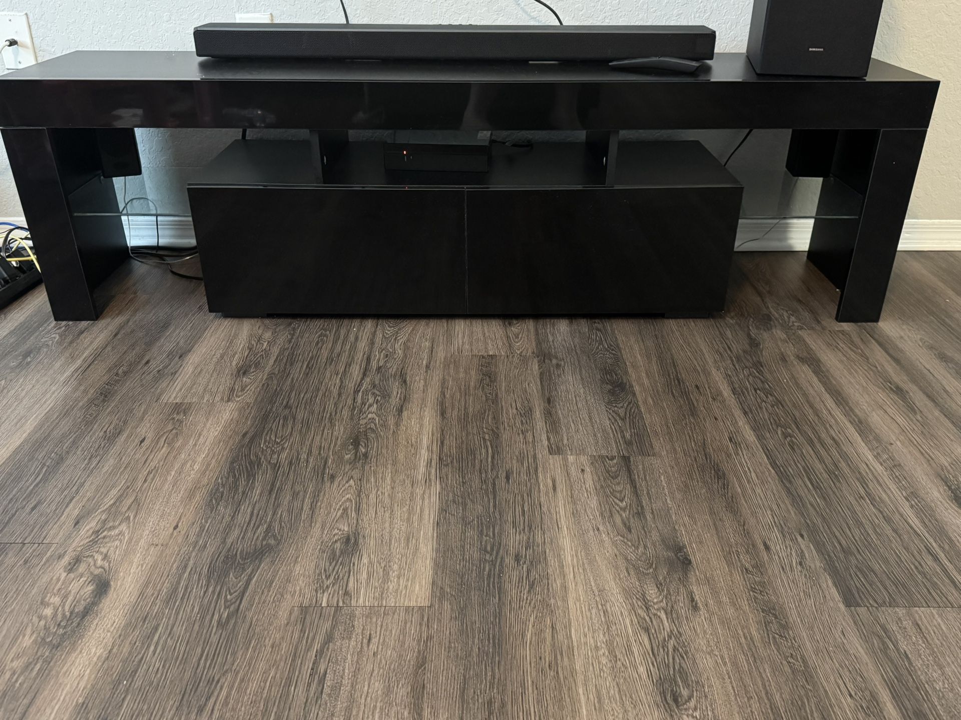 Black Tv Stand & Samsung Soundbar With Bluetooth