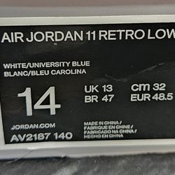 Air JORDAN 11S RETRO LOW. Grey. Carolina Blue