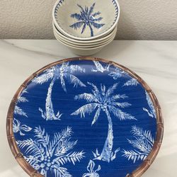 Palm Tree Melamine Plates and Bowls Set of 6