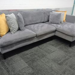 Free Delivery Today! Cleaned Grey Modern Sectional With Pillows Included . No Rip. Comfortable Couch Sofa