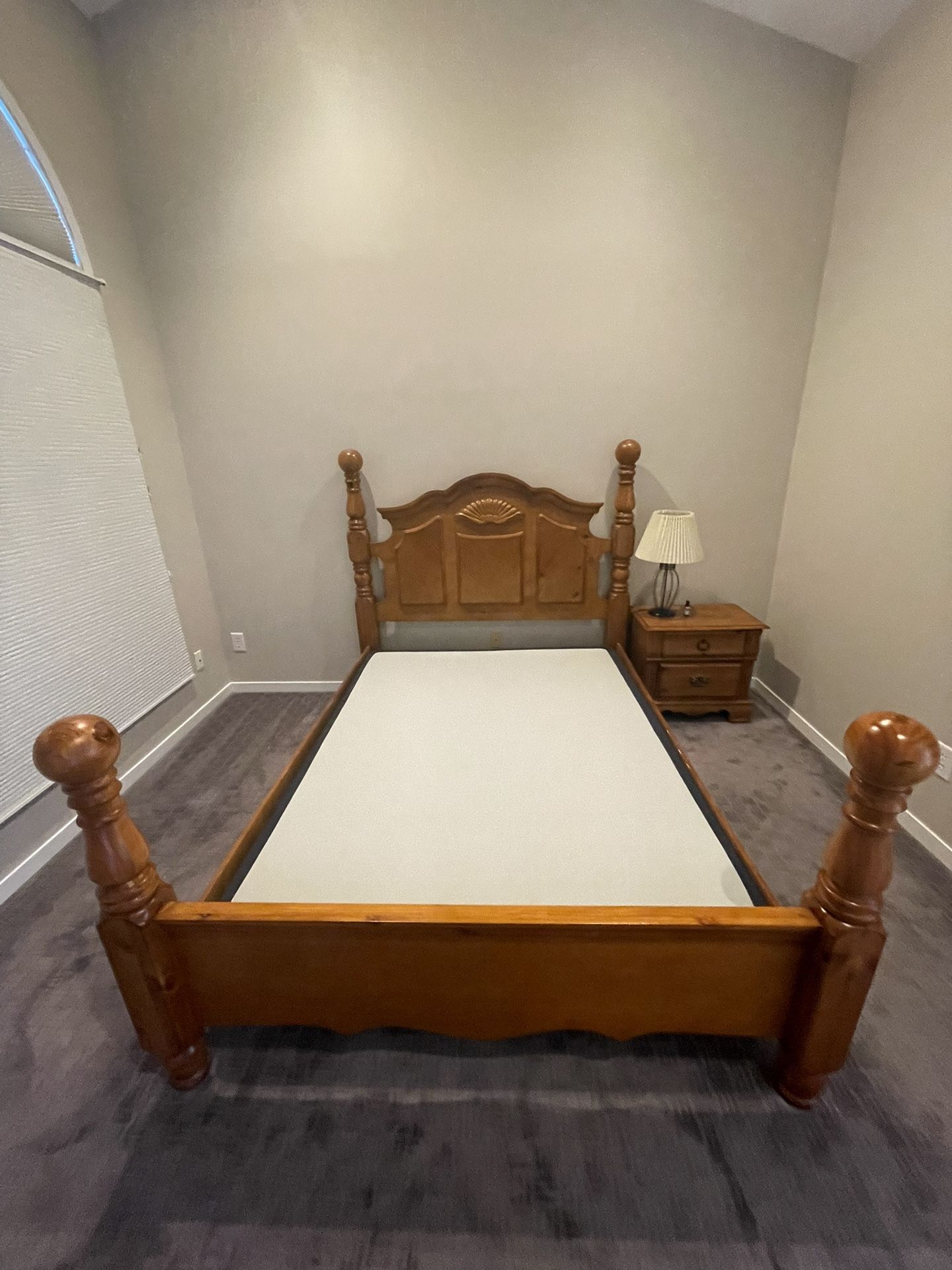 Queen Bed Frame / box Foundation With Night Stand Wood In Perfect Condition