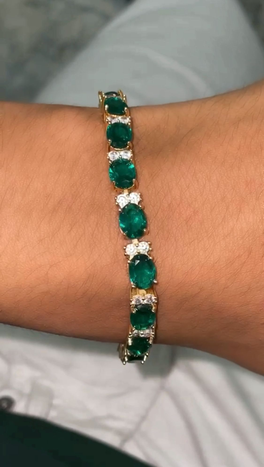 14K Emerald & Diamond Tennis Bracelet