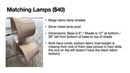 Lamps - table and column ($50 for all 3)