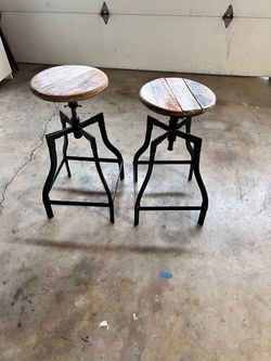 Industrial Wood and Metal Bar Stools – Set of 2