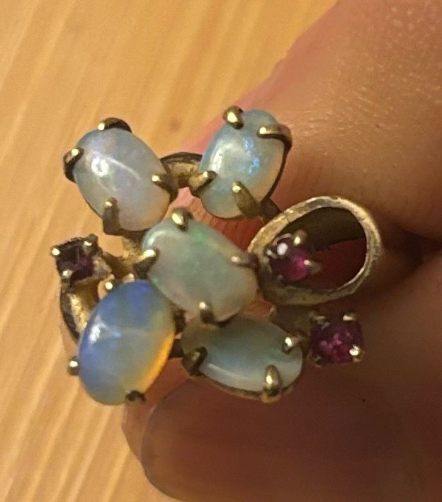 Australian Opal With Rubies 24Kt Laddies Ring.