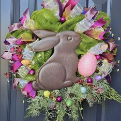  Chocolate Bunny Playing In Ferns Wreath 
