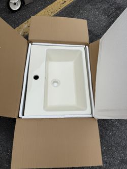 Wall Mount Bathroom Sink - Funmier 21x16 Inch Floating Vessel Sink Rectangular color Crema