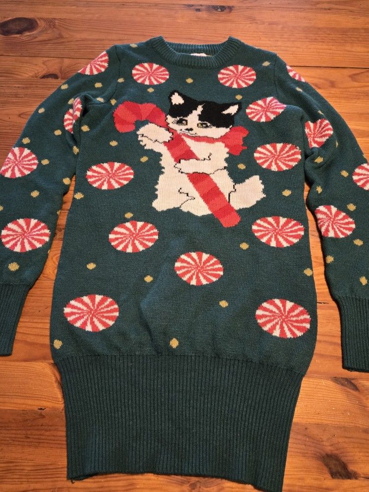 Christmas Kitty Sweater Dress .