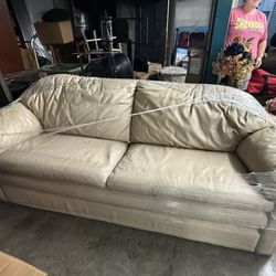 Beige Leather Couch with 1 Matching Accent Chairs