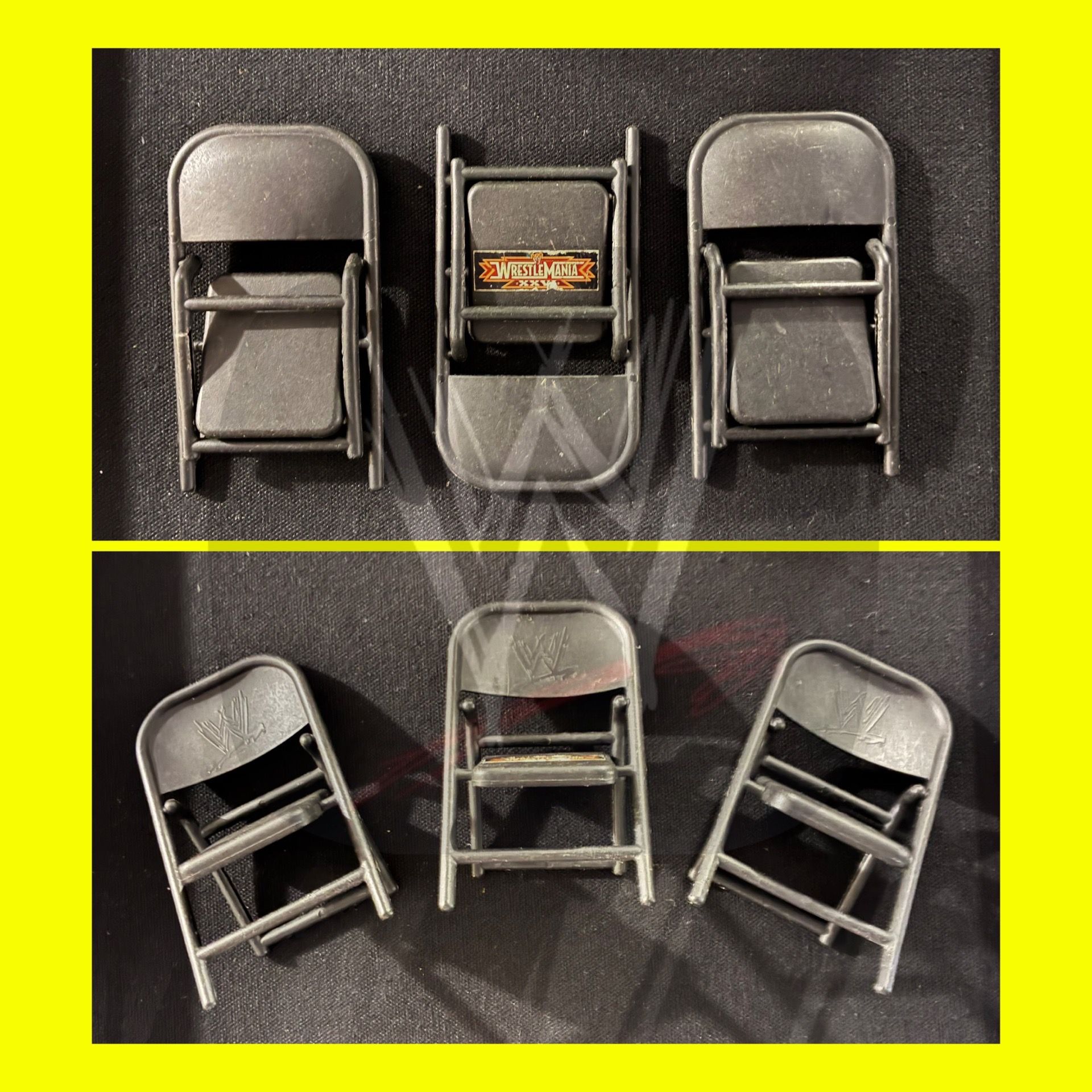 (3) WWE toy steel chairs
