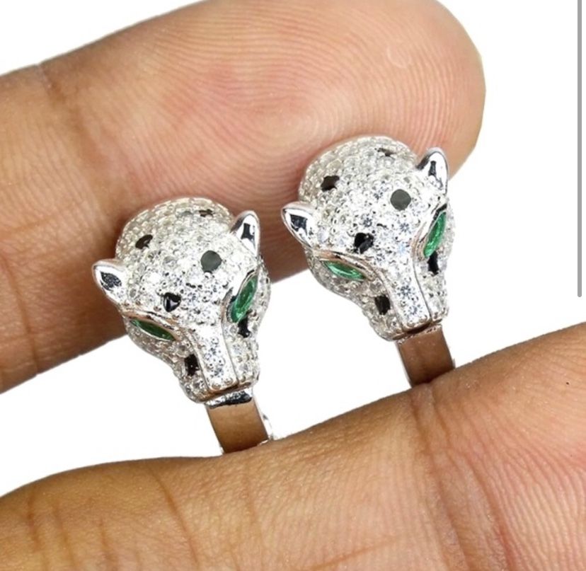 Diamond Leopard Cat Earrings 925