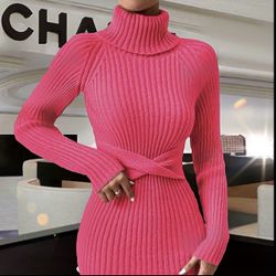 Nwt, Gorgeously Sexy Lavishly Solid Vibrant Pink Sweater Dress. 