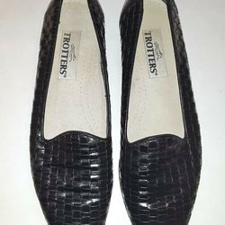 Trotters Black Woven Leather Flats Womens 11 Slim