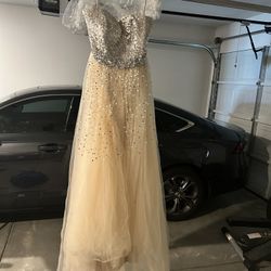 Champagne Sequin Tulle Gown – Glamorous Formal Dress Size 16
