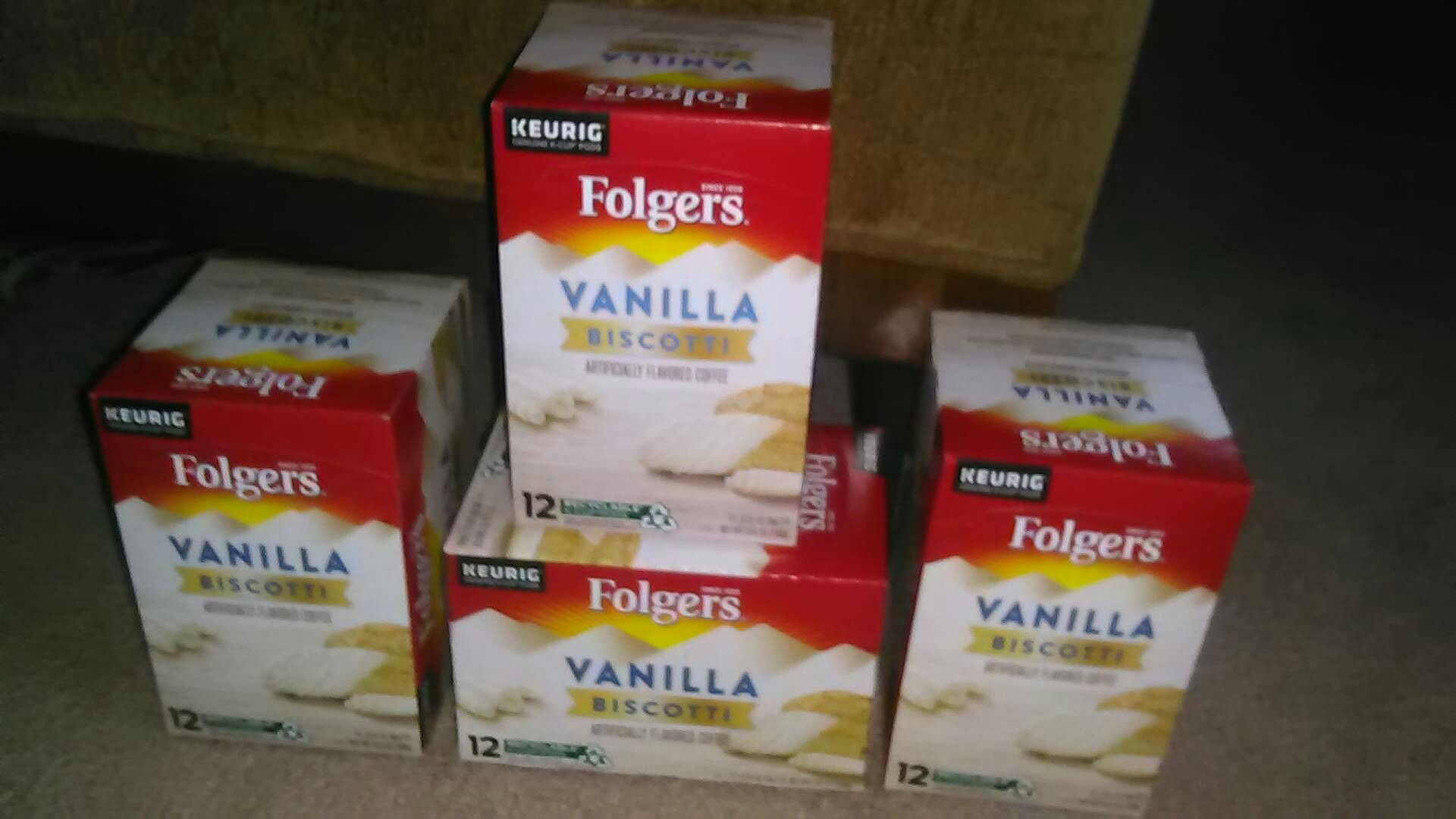 (4) Boxes Of Folger's Coffee K-Cup Pods! Vanilla Biscotti Flavor!
