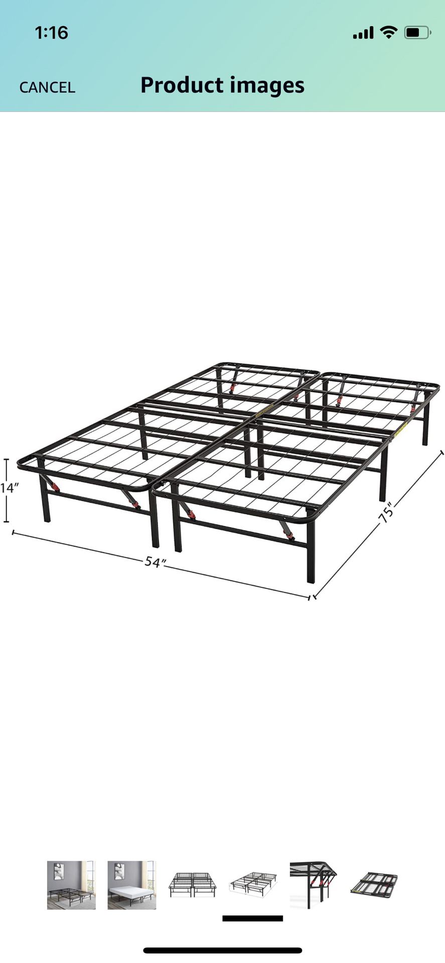 Amazon Basics Foldable, 14" Black Metal Platform Bed Frame, Full Size