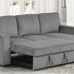 Brand New Grey Corduroy Sectional Sofa Storage Sleeper 