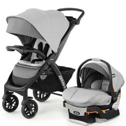 Chicco Bravo LE Trio Travel System-Driftwood 3 in 1 Quick Fold Travel System Infant Car Seat & Base Included
