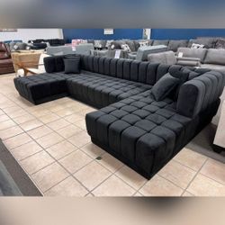 ARIANA BLACK VELVET DOUBLE CHAISE SECTIONAL