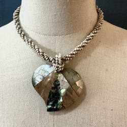 Large Abalone Heart Beaded Pendant Necklace
