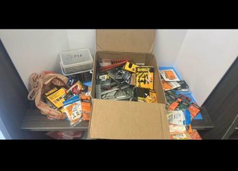 Big box of hardware, fasteners, nails, staples, screws - Dewalt, Everbilt