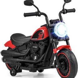 Ride On Motorcycle, 6V Toddler Motorcycle with LED Light, Music, Foot Pedal, Forward/Backward, Soft Start, 3-Wheel Battery Powered Electric Motorcycle