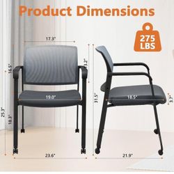 🥨2Pcs Ergonomic Stackable Conference Room Paddle Chairs with Wheels and Streamline Arms for Meeting, School, Desk, Guest Reception, Waiting, Conferen