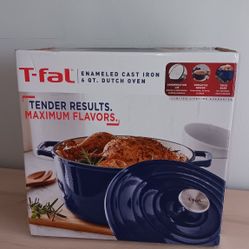 T-fal Enameled Cast Iron 6 Qt Dutch Oven Pot Blue