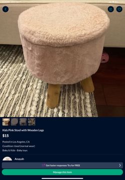 Kids Pink Stool With Wooden Legs