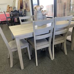 Grey Wooden Dining Set With Table And 6 Chairs 