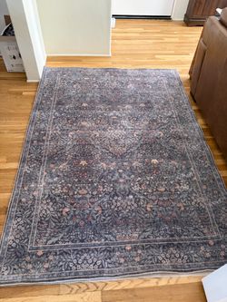 Blue vintage style washable area rug