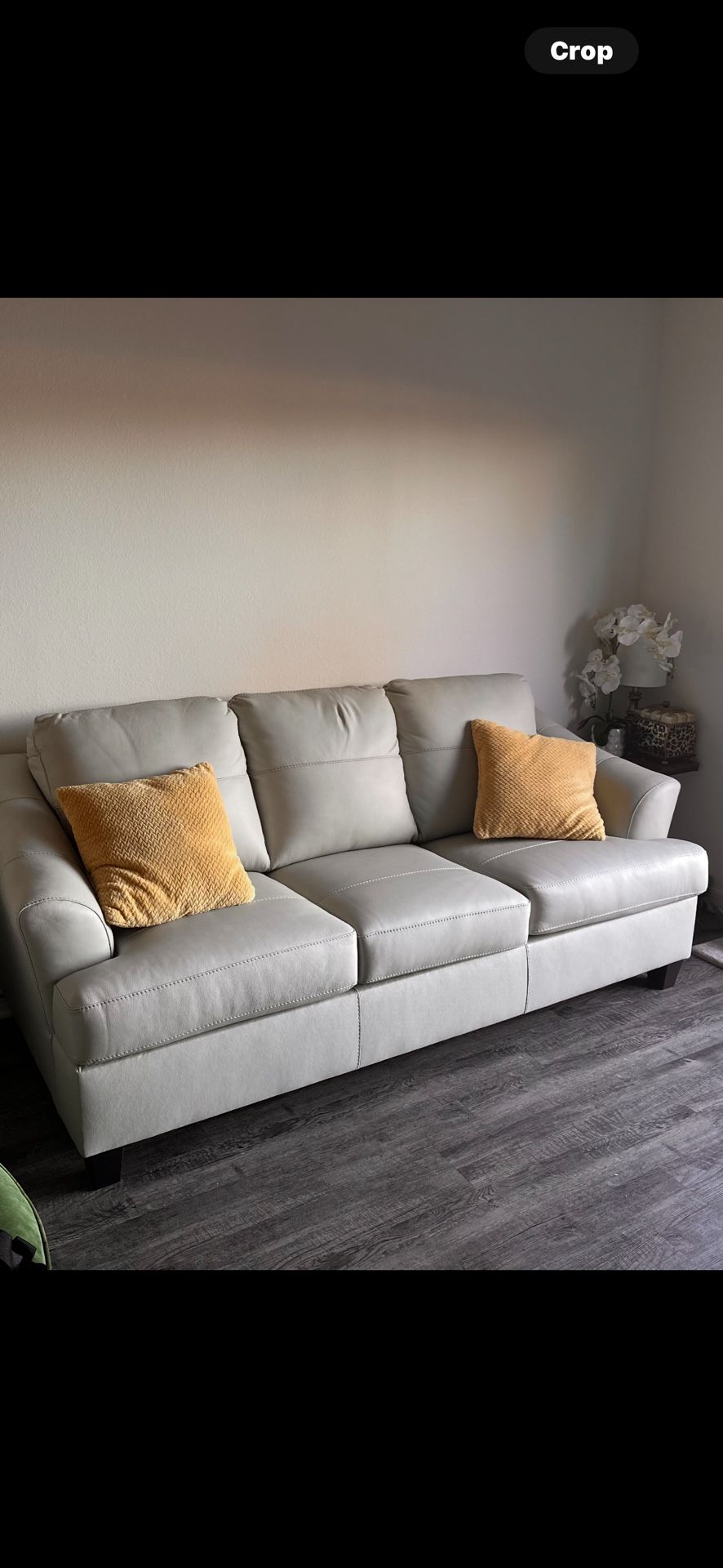 Cream Colored Genuine Leather Couch
