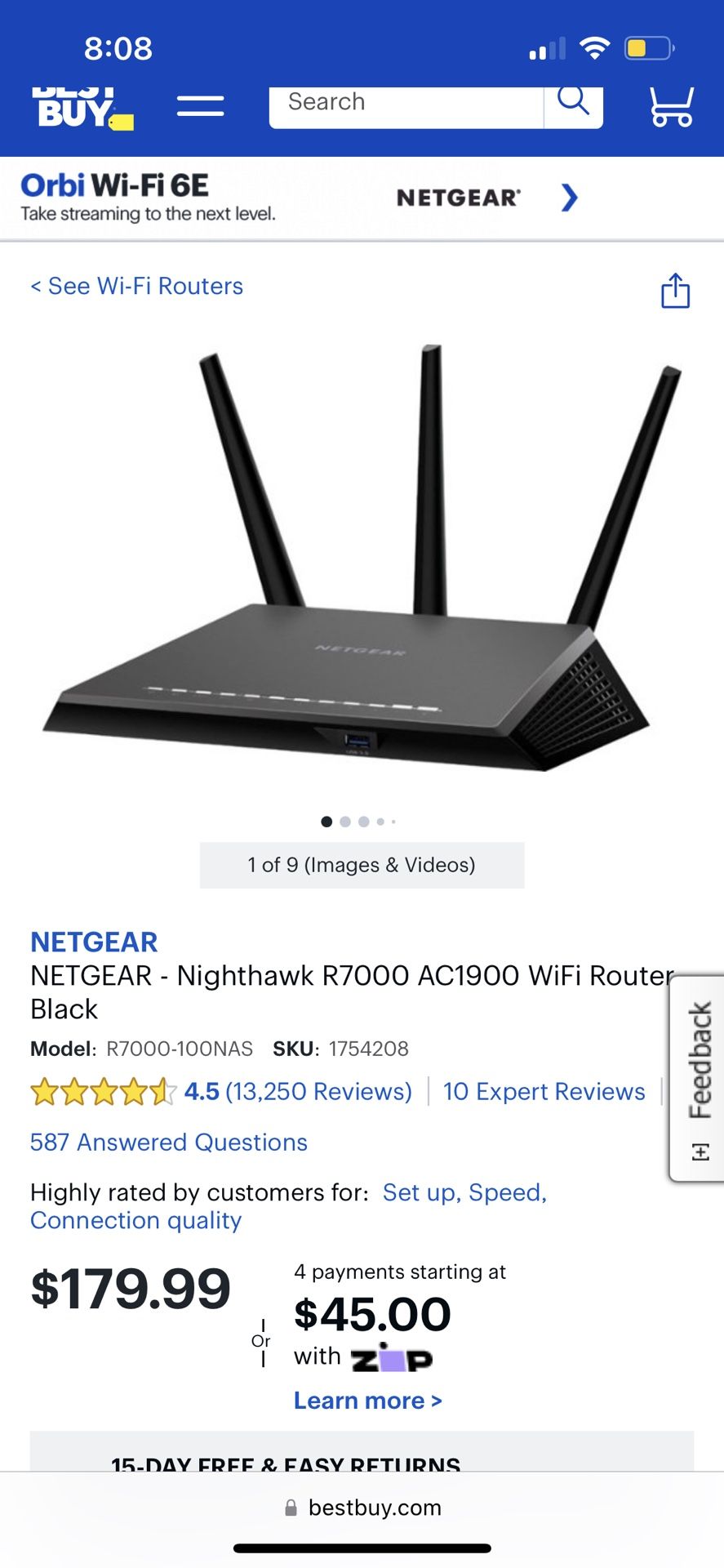Netgear Nighthawk R7000 AC1900 Wifi Router Basically New