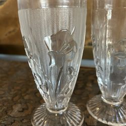 Vintage Jeanette Glass Iris & Herringbone Footed Glass Tumblers Set 4