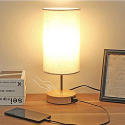 Industrial Desk Lamp with USB Charging Port, Modern Dimmable Bedside Nightstand Lamp with Glass Shade for Bedroom Living Room Offi