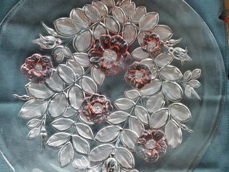 Vintage frosted pink Mikasa platter/party server in Rosella pattern