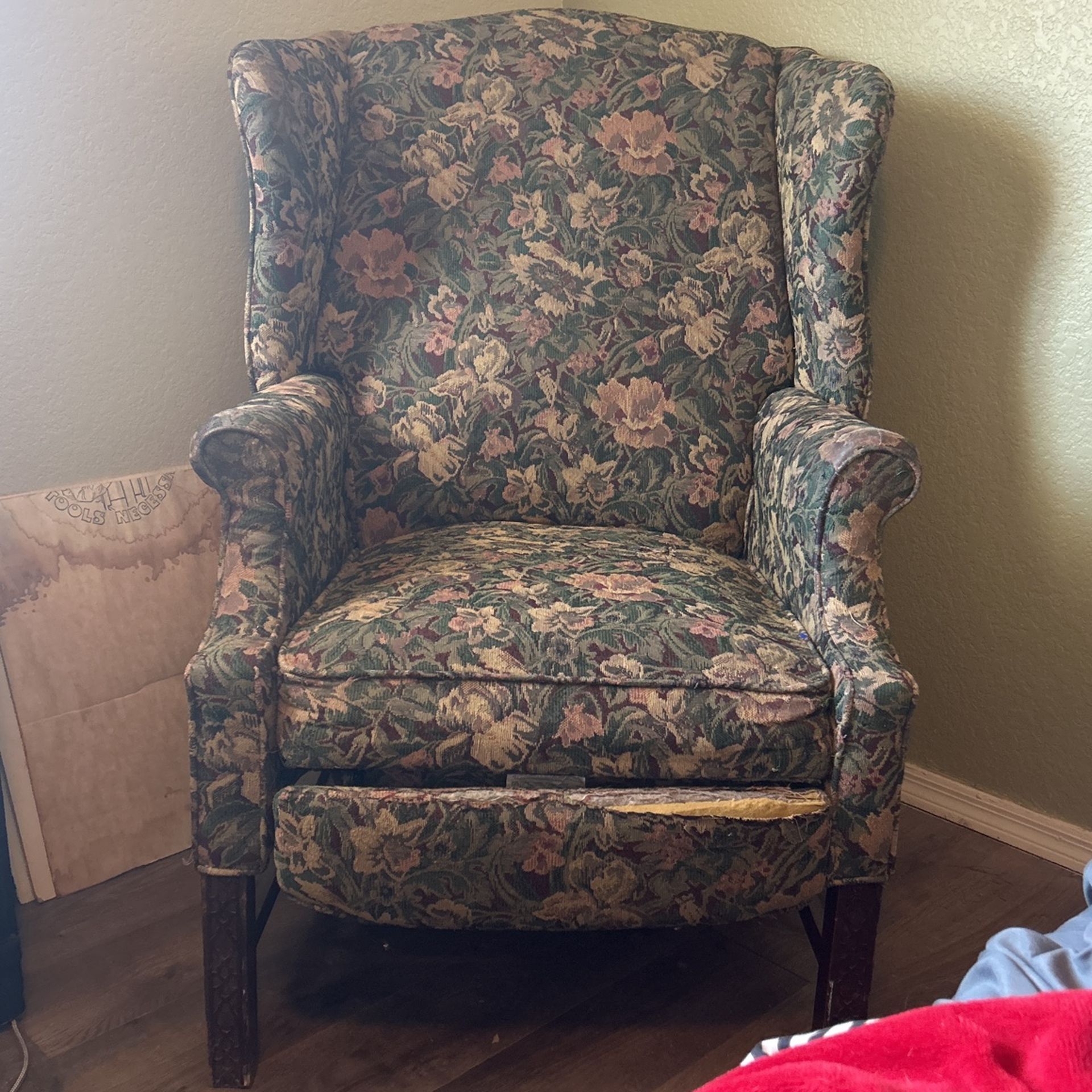 Two Floral Wing-back Chairs Recliner $30 Each Make It Your Own