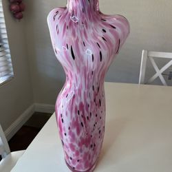 Art Glass Female Torso Vase Figurine Pink Bust 17” Murano Style Beautiful Color