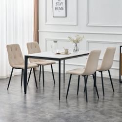 Set of 4 Beige Modern Upholstered Dining Chairs [NEW] **Assembly Req** 