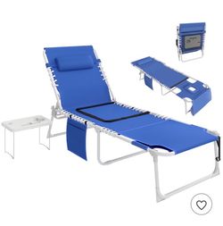 Outsunny Tanning Chair With Face Hole And Side Table, Blue And White