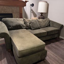 Forest Green Velvet Sectional With Free Vintage Style Lamp! 