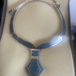 Most Beautiful Aztec Turquoise And Silver Woman’s Necklace 17 Inch 