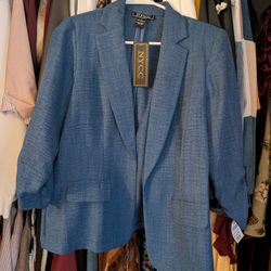 NYCC Blue Lightweight Blazer Small Roll Tab Sleeves NEW With Tags