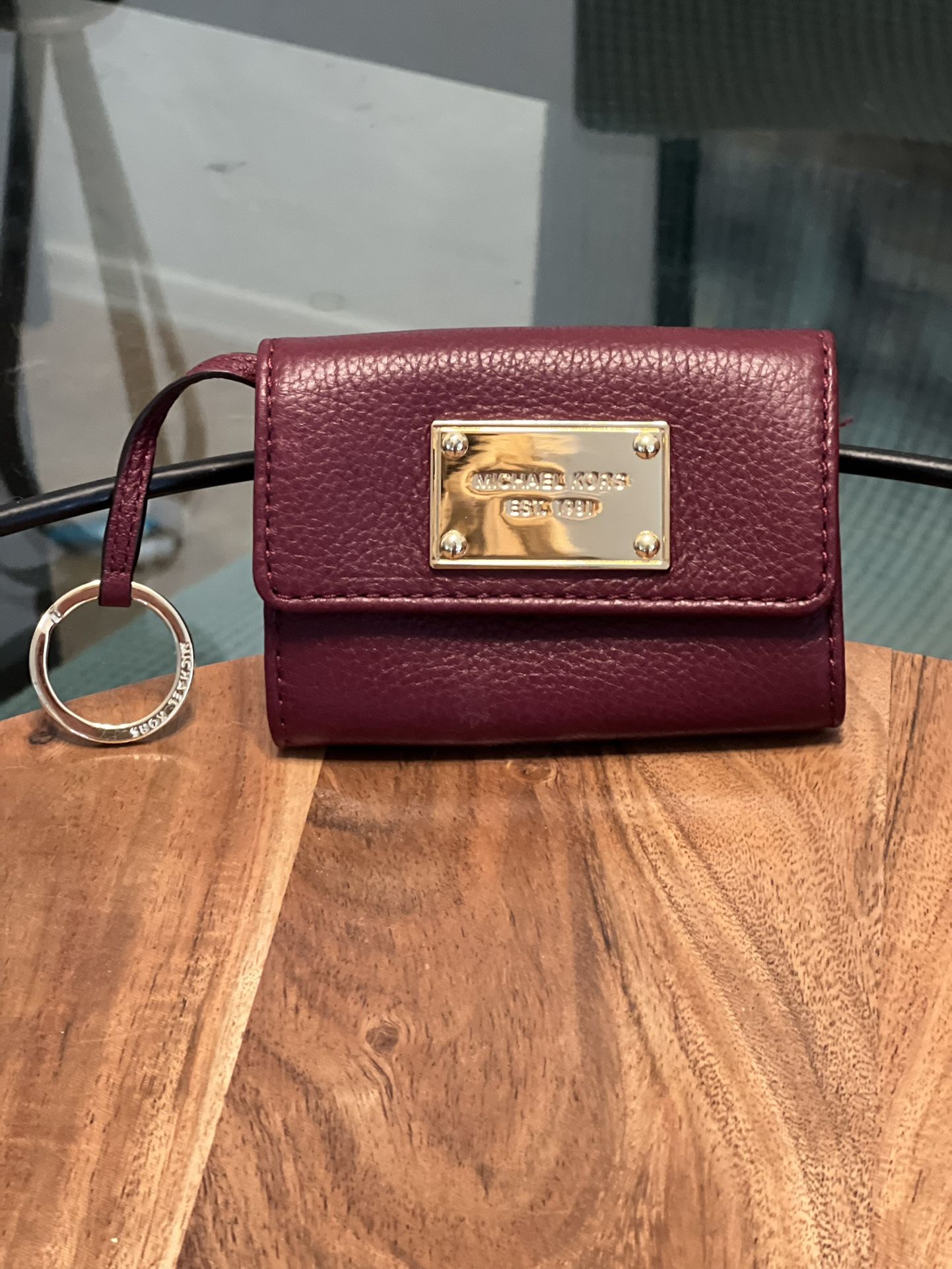 Michael Kors Burgundy Mini Wallet With Key Chain Loop