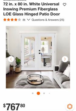 72 in. x 80 in. White Universal O Inswing Premium Fiberglass LOE Glass Hinged Patio Door
