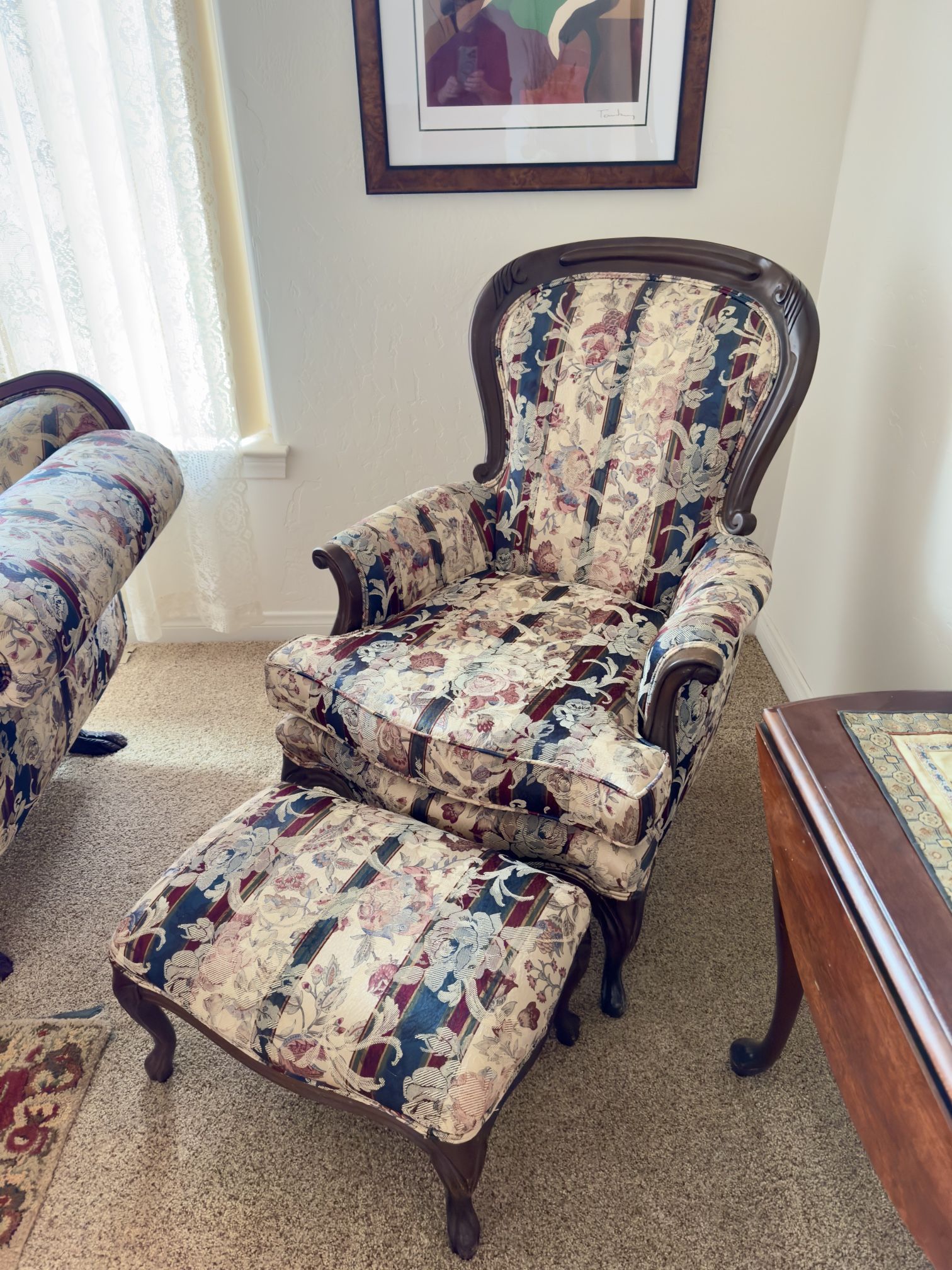 Vintage Victorian Style Chair and Ottoman ~ New Upholstery 
