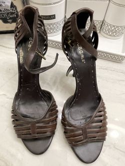 Bcbg Chocolate Brown Strap Peep Toe, High Heel Shoes