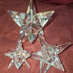 Set of Three Vintage Rosenthal Studio Lead Crystal Star Candle Holders Largest Being 3 1/2 Inches Tall Some Minor Chips On Points Of Stars T1A005