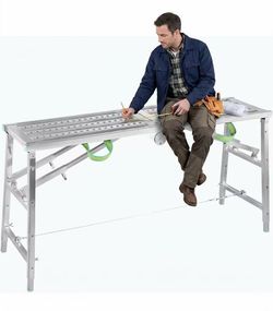 Scaffolding Equipment, Step Ladders, Portable Multipurpose Folding Scaffolding Work Platform Scaffold Tower Ladder Stool Bench Adjustable Height, Galv